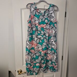Talbots Teal and Pink Floral Midi Dress